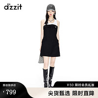 DZZIT 地素2023春新款甜酷少女黑白撞色拼接无袖连衣裙女 黑色 XS