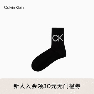 Calvin Klein Jeans男螺纹简约字母提花舒适中筒休闲袜LS000103 001-黑色 OS