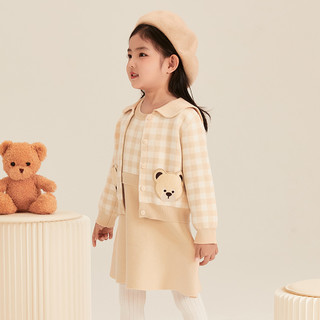 PawinPaw卡通小熊童装2023年冬季女童学院风格纹针织套装甜美