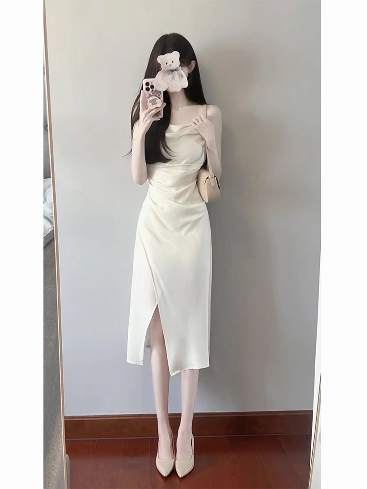 欲纯风辣妹吊带连衣裙女夏季法式桔梗高级感气质开叉收腰显瘦裙子