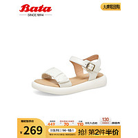 Bata 拔佳 舒适凉鞋2023夏商场新款百搭羊皮厚底通勤一字带凉鞋ATF02BL3 米白 34