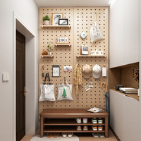 安定家洞洞板实木定制墙上置物架木质墙壁挂墙隔板收纳架挂板墙面 整套-木纹色40X60CM