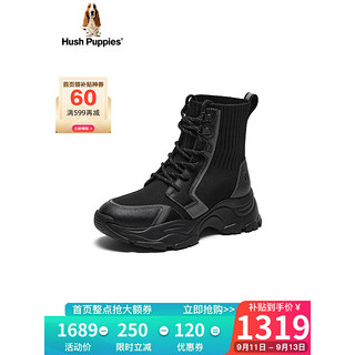 暇步士 短靴女士高帮厚底时尚时装加绒踝靴B6B06DD3 黑色 35