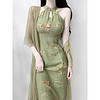 新中式女装古风改良旗袍年轻款少女高端气质绿色挂脖连衣裙子夏季