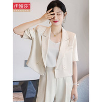YI YA SHA 伊娅莎 职业装女装套装短袖小西装外套女夏季薄款 单件米色西装 M
