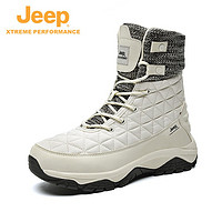 Jeep 吉普 新品情侣款运动户外靴子男女防水防滑保暖棉鞋加绒加厚滑雪鞋男 白色 43