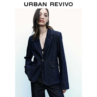 URBAN REVIVO UR2023秋冬新款女装经典复古风廓形单粒扣百搭牛仔外套UWG830023 蓝色 L