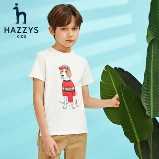 哈吉斯（HAZZYS）品牌童装男童圆领衫夏季中大童简约时尚短袖T恤 本白 160cm