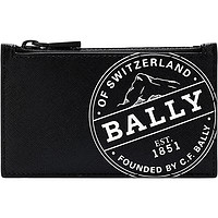 BALLY 巴利 男士黑色logo印花涂层帆布拉链钱包卡包 6237185