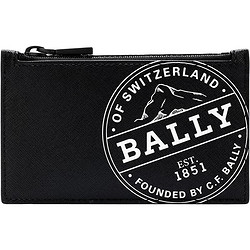 BALLY 巴利 男士黑色logo印花涂层帆布拉链钱包卡包 6237185