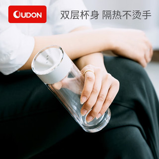 OUDON便携式高硼硅 玻璃杯 随身创意水杯 双层耐热时尚男女茶杯 科技蓝