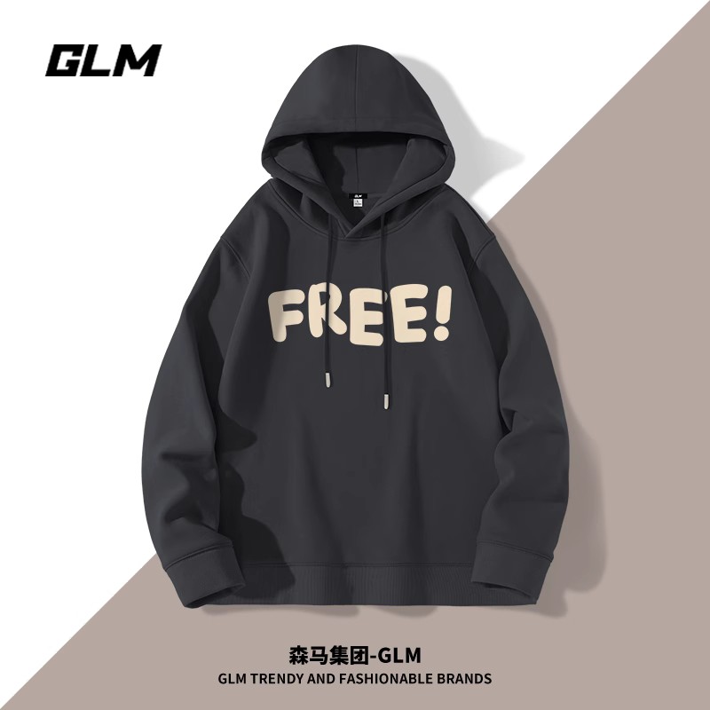 森马集团GLM美式潮牌连帽卫衣男春秋款宽松黑色外套男士秋装上衣