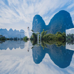 正对20元人民币背景图！全程不加价！阳朔半山云水酒店 云起悬浮景观大床房2晚连住