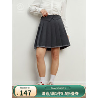 大码女装百搭学院文艺风百褶裙女秋装新款微胖mm拼接设计半身裙 优雅灰 M