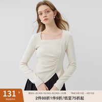 范思蓝恩 23FS13101不对称设计感方领针织衫女秋2023新款长袖上衣 杏色 M