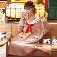 雪俐女士睡裙秋季长袖睡衣家居服夏天卡通居家服棉质可爱娃娃领Y 2473黄色 XXL