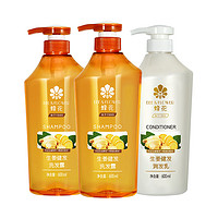 BEE&FLOWER; 蜂花 无硅油生姜健发洗发露600ml×2+润发乳去油护发素600ml×1洗护套装