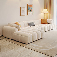 HALO（家居） 现代简约奶油风布艺沙发客厅大小户型豆腐块泡芙三人位直排沙发