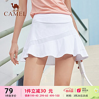 CAMEL 骆驼 运动半身裙女网球裙时尚针织跑步休闲百褶裙防走光裙裤 C0S14L0620 白色 XL