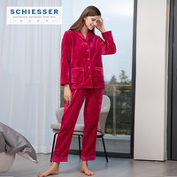 SCHIESSER舒雅女士剪花法兰绒长袖长裤家居服套装E1/18780H 玫红7715 L
