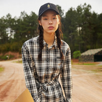 小熊格纹连衣裙收腰衬衫连衣裙韩版女 M 黑色
