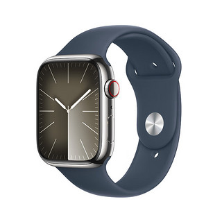 Apple 苹果 Watch Series 9 智能手表 GPS+蜂窝网络款 45mm 银色不锈钢表壳 风暴蓝色橡胶表带 M/L