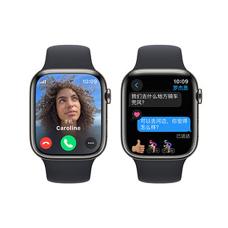 Apple 苹果 Watch Series 9 智能手表 GPS+蜂窝网络款 45mm 石墨色不锈钢表壳 午夜色橡胶表带 S/M
