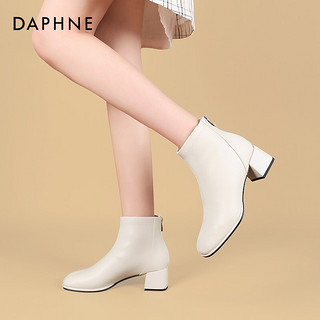 DAPHNE 达芙妮 靴子女短靴女春秋单靴法式2023瘦瘦靴加绒马丁靴女 米白色 37