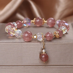 tmowo天然草莓晶手链女镶钻钱袋吊坠手串