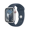 Apple 苹果 Watch Series 9 智能手表 GPS+蜂窝网络款 45mm 银色铝金属表壳 风暴蓝色橡胶表带 M/L