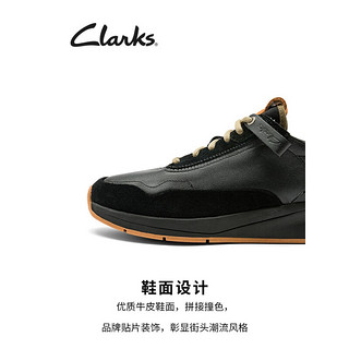 Clarks 其乐 男鞋男士跑鞋潮流百搭牛皮运动鞋舒适耐磨休闲鞋鞋子 黑色 261677397