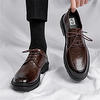23年秋季男士经典商务休闲皮鞋复古系带擦色小皮鞋男大头 40 棕色