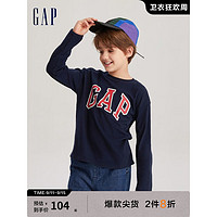 Gap 盖璞 男女童秋季2023LOGO纯棉运动长袖T恤821304儿童装休闲上衣 藏蓝色 130cm(M)