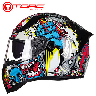 TORC 摩托车头盔T128复古全盔3c认证男女士四季通用双镜片电动机车赛车骑行安全帽 黑色 凌风  XXL码