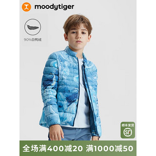 moodytiger 儿童羽绒服男女童23年秋季新款冬季三防轻薄鸭绒服 暖流蓝 110cm