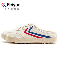 PLUS会员：Feiyue. 飞跃 Feiyue/飞跃情侣半拖帆布鞋女韩版平底透气一脚蹬懒人鞋无后跟潮流休闲鞋 FY8222 米/红蓝 34