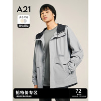 A21风衣外套男装春秋宽松连帽字母硅胶立体工艺开胸夹层外套 中灰 175/88A/L
