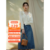 DUSHU 独束 大码女装V领气质宽松衬衫女秋装新款微胖mm百搭上衣 奶油米 XL