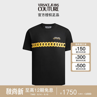 VERSACE 范思哲 Jeans Couture男装23秋冬链条印花短袖T恤男 黑色XXL礼物