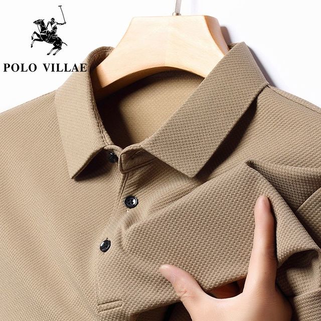 POLO VILLAE 保罗威特 新款男士长袖t恤春秋季高档polo衫翻领薄款中老年打底衫