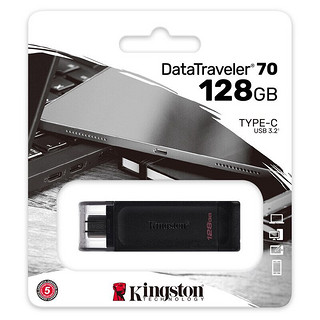 Kingston 金士顿 DT70 USB3.2 Gen1 U盘 黑色 128GB Type-C