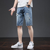 ROMON 罗蒙 夏季新款高端牛仔短裤弹力男式宽松直筒薄款商务大码五分牛仔中裤