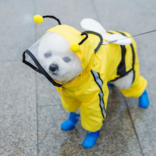 玉洋轩 狗狗雨衣全包卡通防水四脚雨披小型犬幼犬秋冬宠物衣服泰迪比熊小狗透明雨衣宠物 可爱蜜蜂XL（胸围59cm背长41cm）