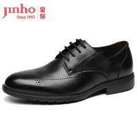 JINHOU 金猴 牛皮商务休闲皮鞋男耐磨舒适橡胶底系带单鞋男