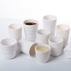 YANG GE ART OF TABLEWARE 扬格美耐皿 白色密胺杯子火锅店口杯饭店餐厅酒店茶杯 仿瓷饮料杯果汁杯 BC200螺纹杯 7.1*9cm 45个装