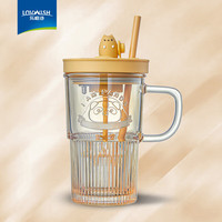 LOVWISH 乐唯诗 NERVISHI)玻璃杯熊猫浮雕带把玻璃水杯果汁杯咖啡杯啤酒杯 熊猫温显搅拌杯