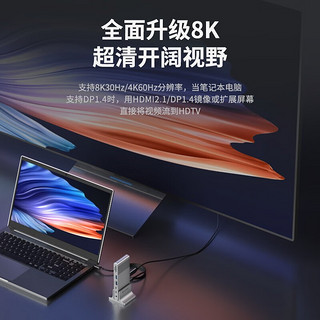 AENZR 恩泽 桌面拓展坞USB3.2立式扩展坞Type-c转换器8k雷电4接口分线器DP1.4双显示12合1多功能