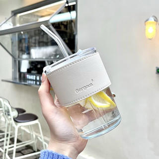 德梵蒂ins风玻璃吸管杯女生竹节杯办公室用咖啡杯牛奶杯果汁杯 白色竹节杯1个400ml