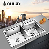 OULIN 欧琳 水槽不锈钢水槽双槽 304不锈钢水槽厨房水槽套餐 洗菜盆双槽加厚J322