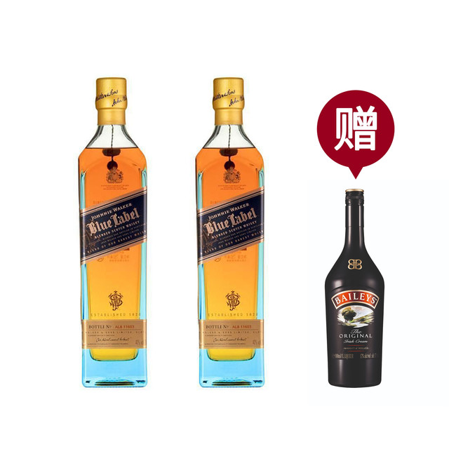 cdf会员购：尊尼获加 蓝牌苏格兰威士忌 两件装 40%vol 1000ml*2（赠 百利原味力娇酒 1L）